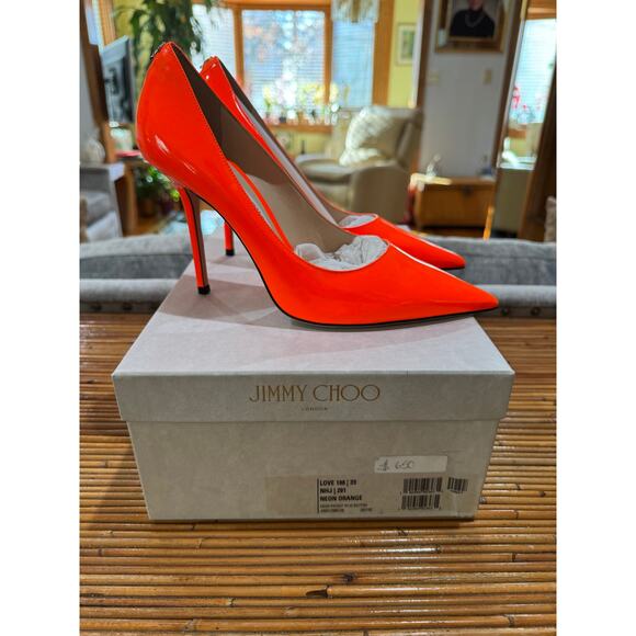 Jimmy Choo Love 100 Neon Orange Patent Leather Pumps Size 36.5 EU - Picture 8 of 12